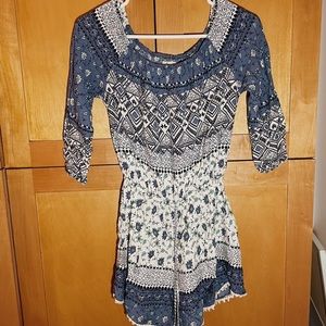 Blue Patterned Off The Shoulder Romper